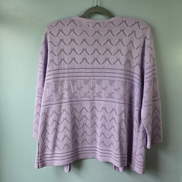 Alfred Dunner Women's Lavender Crocheted Knit Open Front Sweater Cardigan NWOT - Picture 2 of 7